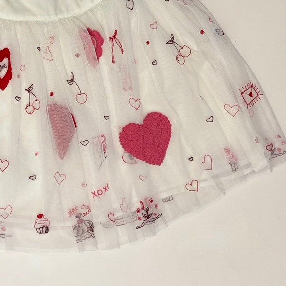 NWT!! FREE PEOPLE The Sketchbook Skirt Tulle Embroidered Mini Hearts White Large - Picture 11 of 16